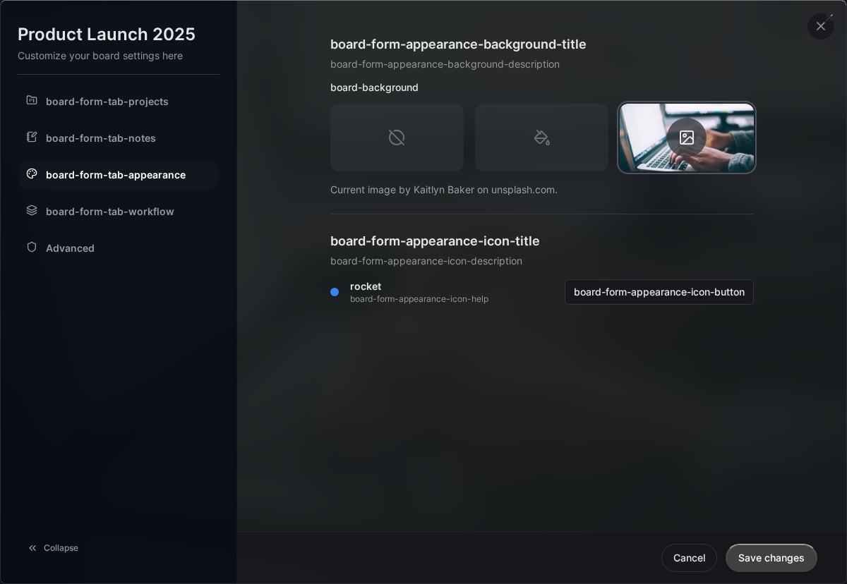 Board-Erscheinungsbildeinstellungen (Desktop)