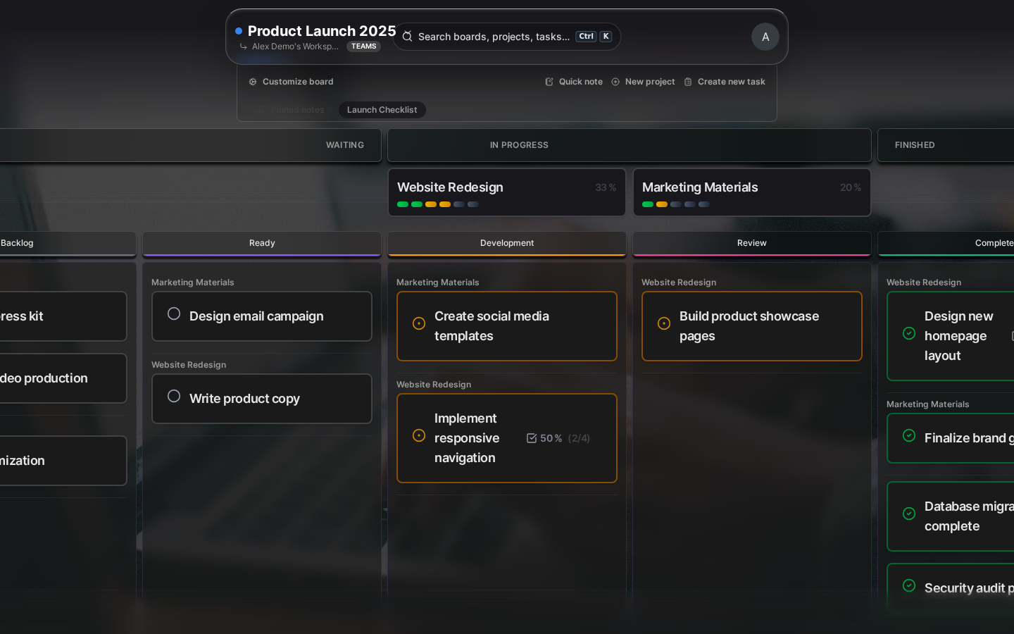 Board-Ansicht mit Projekten (Desktop)