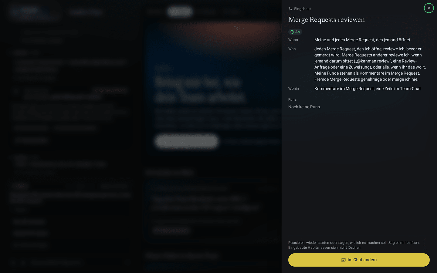 Reiter Habits: die eingebaute Habit Merge Requests reviewen geöffnet, jeder Merge-Request wird geprüft, und die letzten Reviews