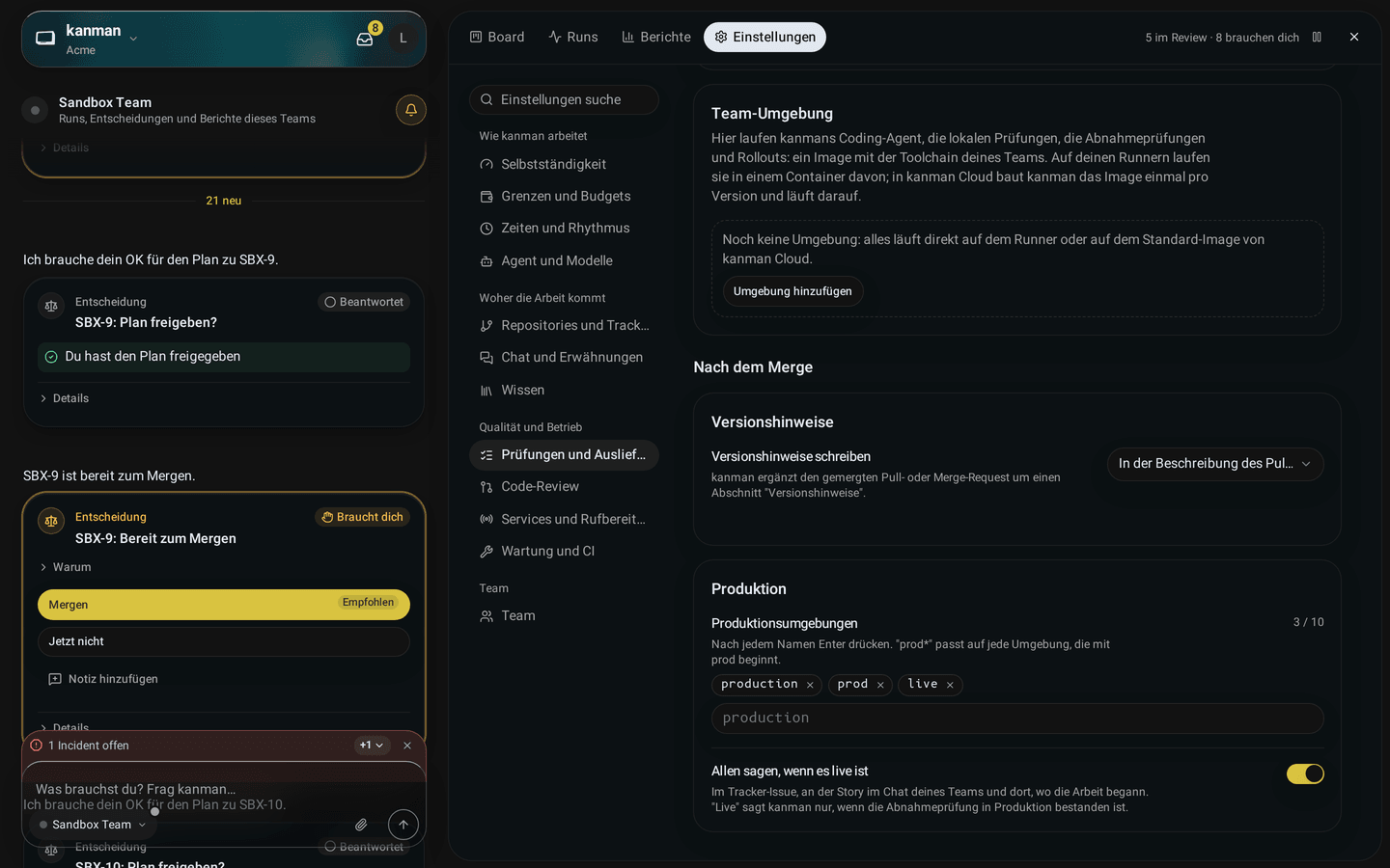 Reiter Team, Prüfungen und Auslieferung, Nach dem Merge: Versionshinweise, der Pfad des Changelogs, die zu beobachtenden Produktionsumgebungen und den Kreis schließen