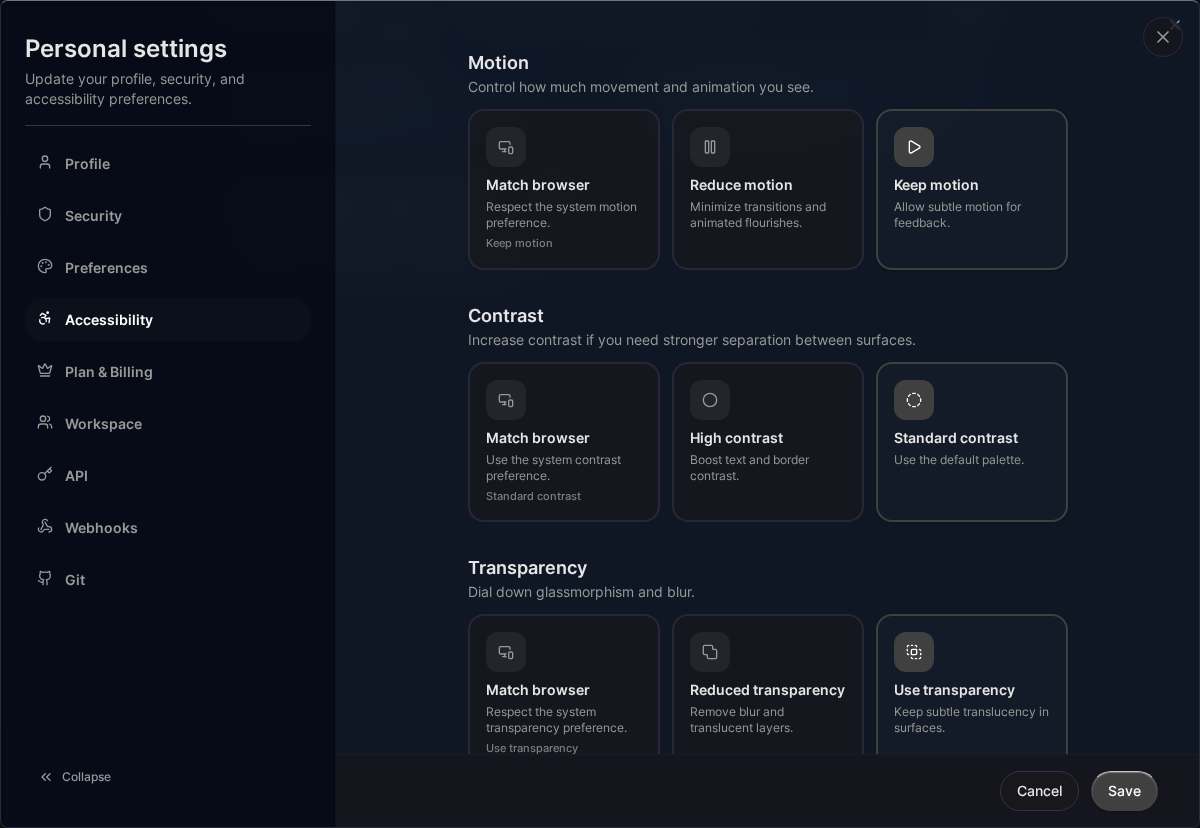 Barrierefreiheitseinstellungen (Desktop)