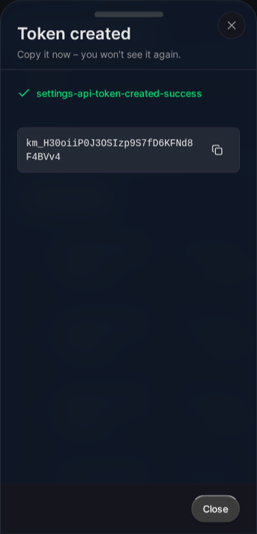 Token erstellt - jetzt kopieren (Mobile)