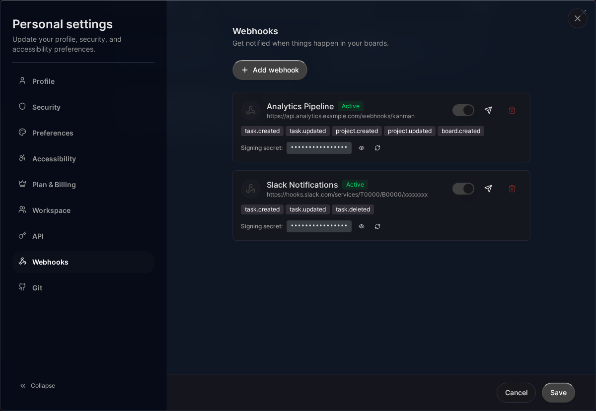Webhooks-Konfiguration (Desktop)